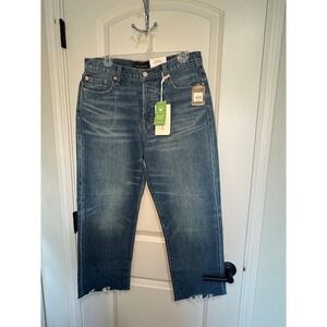 Lucky Brand 90s Loose High Rise Crop Jeans Medium Wash Button Fly Raw Hem